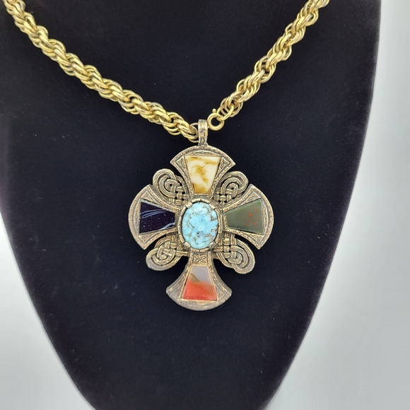 Other - Big miricale maltese cross necklace with natural stones